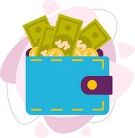 A wallet with money. Cash and metal coins. Wealth, prosperity. Vector illustration in a flat style.