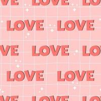 Seamless pattern with the inscription - love- on pink background. Decorative backdrop with love, passion and romance symbols. Vector illustration for 14 February.