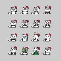 paquete de expresión de emoticonos de panda navideño vector