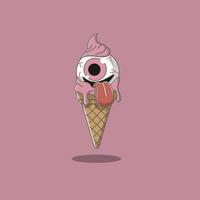 Ice cream cone with cold eyeball Premium Vector