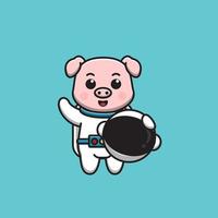 pig astronaut with helmet vector