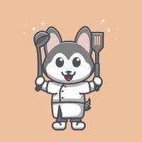 dog chef brings cooking utensils vector