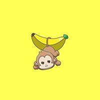 mono colgando de un plátano vector