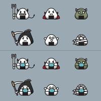 spooky onigiri characters, horror version onigiri, halloween onigiri vector