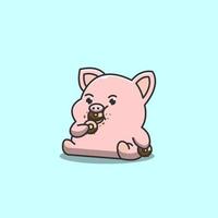 greedy cute pig eating donuts vector