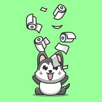 Dog playing with toilet paper vector