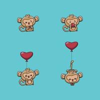 cute monkey playing with love balloons vector