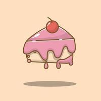 illustration of cake with strawberry cream on top with cherry vector