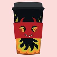 taza desechable para bebidas calientes diseño lindo personalizado del diablo y el fuego vector