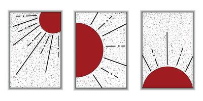 arte retro ondulado minimalista de mediados de siglo con paisajes abstractos sol. carteles antiguos, ilustraciones con líneas y formas para arte mural, carteles, tarjetas, diseño de folletos. vector