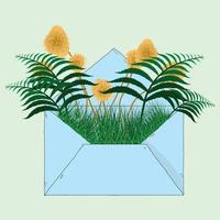 Blue envelope with grass and ferns vector