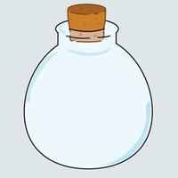 The empty bottle is closed with a wooden cap. Magic utensils, a flask for potion vector