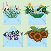 Set collection of plants and flowers in envelopes vector