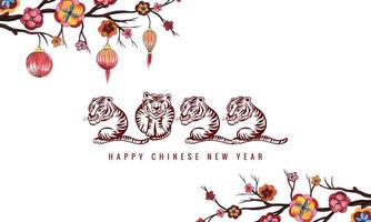 Elegant chinese floral new year 2022 symbol with a tiger face card background vector