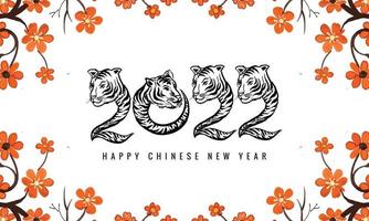 Decorative chinese floral new year 2022 symbol with a tiger face card design vector