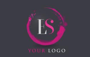 ES Letter Logo Circular Purple Splash Brush Concept. vector