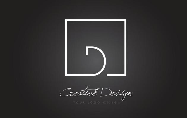 D Square Frame Letter Logo Design with Black and White Colors.