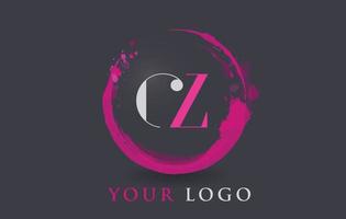 CZ Letter Logo Circular Purple Splash Brush Concept. vector