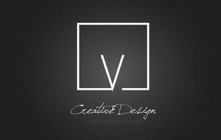 V Square Frame Letter Logo Design with Black and White Colors. vector
