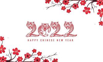 Elegant chinese floral new year 2022 symbol with a tiger face card background vector