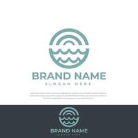 Ocean Wave and Vintage Sun Circling Logo. Flat Vector Logo Design Template Elements.symbol,icon design