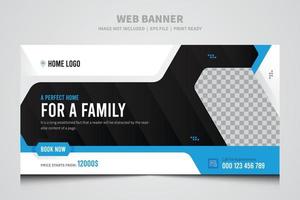 Modern Real Estate Editable Web Banner Template. House Model Balance Equilibrium Concept. Real Estate Money web banner vector