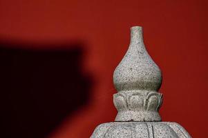 In a temple in fine weather, the sun cast some shadows on the red walls photo