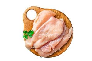 rebanadas de pechuga de pollo carne fresca aves de corral fondo de alimentos foto
