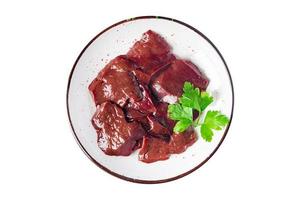 raw beef liver healthy meal food background photo