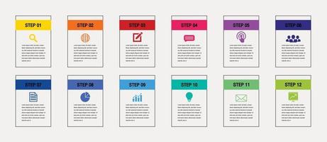 twelve timeline infographic template.Presentation business infographic template with 12 options vector