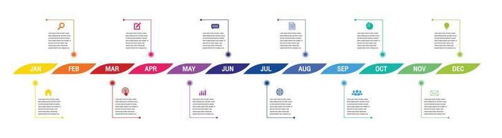 Infografía de línea de tiempo de 12 meses o 1 año, infografía de línea de tiempo para informe anual y presentación, vector de diseño de infografía de línea de tiempo y negocios de presentación.