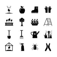 Gardening icon set. Solid vector black icon isolated on a white background. Logo illustration. Symbol of a garden or farm. Glyph sign for mobile concept web design and infographics.