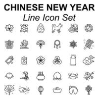 Chinese new year outline icon set vector