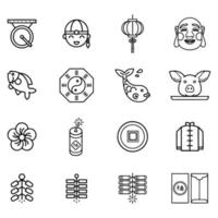 Chinese new year outline icon set vector