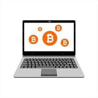 realistic laptop vector illustration display bitcoin assets