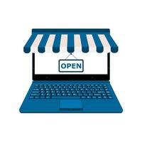 laptop display blue online shop open vector