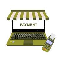 realistic laptop vector illustration display online shop payment with EDC machine