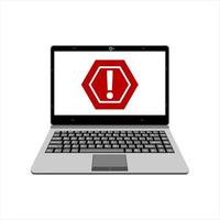 realistic laptop vector illustration display alert warning for computer virus