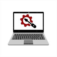realistic laptop vector illustration display setting and installing process