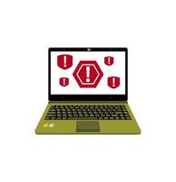 realistic laptop vector illustration display alert warning for computer virus