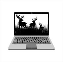 realistic laptop vector illustration display deer wild life video