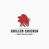 logotipo de pollo rústico vintage. delicioso y sabroso logotipo de pollo ilustración vectorial, símbolo de etiqueta gallo con combinación de fuego rojo, adecuado para puestos de comida, restaurante, chef, carnicería, carnicería vector