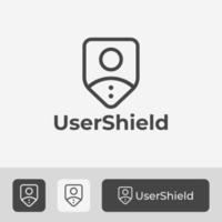 logotipo de escudo con combinación de iconos de personas, logotipo de seguridad para el usuario de protección, diseño de ilustración vectorial simple y mínimo vector