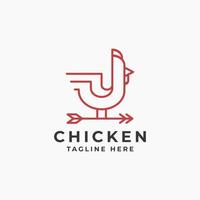 Minimalist Chicken Logo, Vintage Retro Rooster Line Logo Template With Standing on Arrow, Simple Icon Symbol Vector Illustration Design