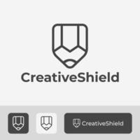 Shield Logo Design With Shield and Pencil Icon Symbol Combination, Creative Idea Logo Template Design for Art Protection, With Minimal and Modern Line Art Style vector