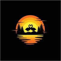 2 cisne amor silueta ilustración naturaleza atardecer océano vector