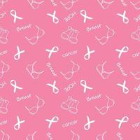 White bra and ribbon seamless pattern on pink backdrop. Text cancer, breast, hope. Awareness month october. vector