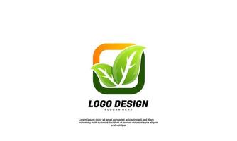 stock abstract creative inspiration idea branding leaf and rectangle logo for company or business flat style design vector