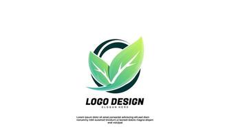 stock vector abstract creative inspiration idea branding leaf and circle logo for company or business flat style design vector