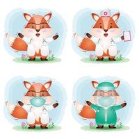 cute fox with medical staff team doctor and nurse costume collection vector